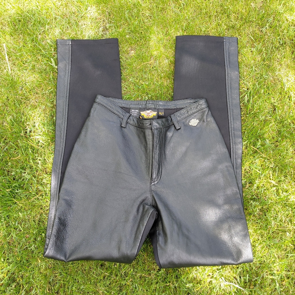 Vintage 90s authentic Harley Davidson black leather & stretch lycra pants 30 / 2